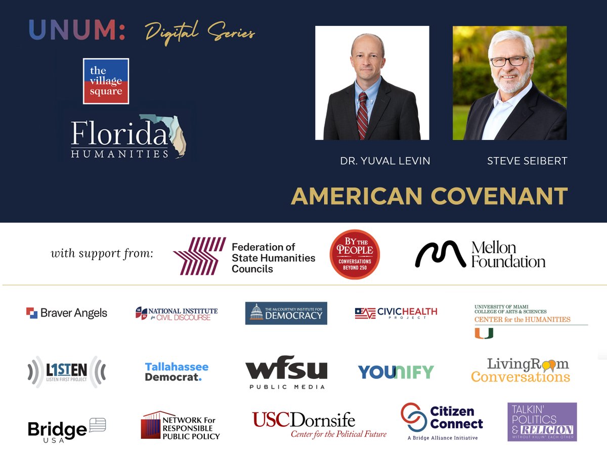 VillageSquareUS's tweet photo. .@AEI's Dr. Yuval Levin says the Constitution can save us in "American Covenant."

Join The Village Square and @FlHumanities Tuesday 6.16 @ 7pm ET, 4pm PT in the finale of our UNUM digital series 250 programming: https://t.co/Om27CGAady

Thanks to our streaming partners, below. https://t.co/qzPmUmuopA