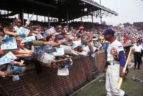 Jimfrombaseball's tweet photo. "Ernie Banks never complained about his team's bad luck or bad talent, never stopped playing the game for joy, never stopped giving his all, never lost his proud demeanour, never acted like anything but a winner.
He was a symbol of Cubs' fans undiminished resilience."
Joe Mantegna.
"Mr. Wrigley believed in this:
Put all your eggs in one basket and watch the basket.
They don't do that today.
This is the old-fashioned way I'm talking
about.
He carried it on to his business.
Do one thing  and stay with it."
Ernie Banks in his office.