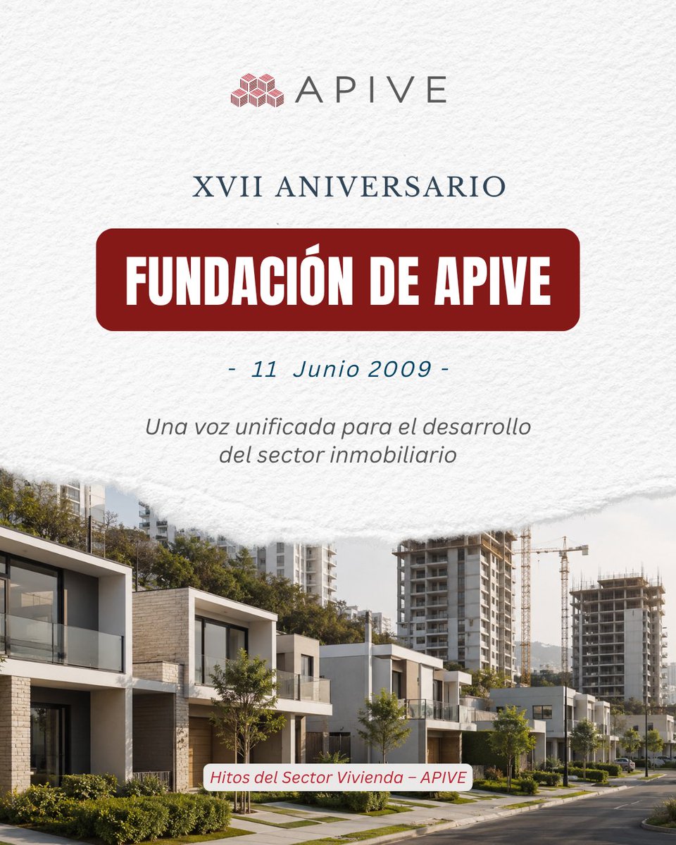 apivecuador's tweet photo. Cada junio, APIVE conmemora su fundación y el compromiso de seguir impulsando el acceso a vivienda, la representación gremial y el desarrollo inmobiliario del Ecuador.

Desde 2009, trabajamos para fortalecer al sector y aportar al desarrollo urbano del país.

XVII años construyendo una voz unificada para el sector inmobiliario ecuatoriano.

#HitosDelSectorVivienda #APIVE #SectorInmobiliario #DesarrolloUrbano