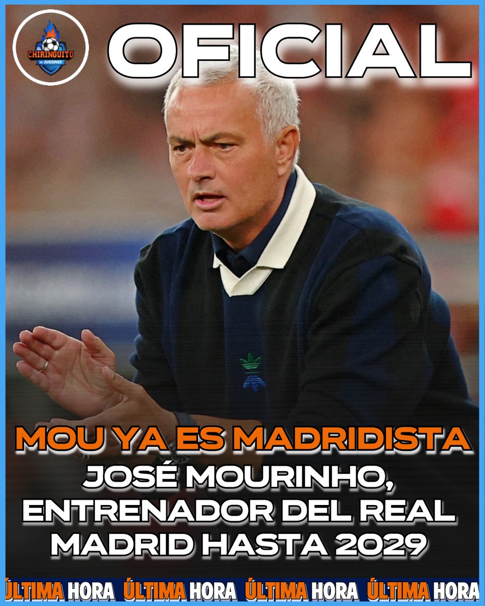 elchiringuitotv's tweet photo. 🚨 OFICIAL | JOSÉ MOURINHO es NUEVO ENTRENADOR del REAL MADRID.

✍️ Firma por las próximas tres temporadas, hasta el 30 de junio de 2029. https://t.co/p1UqSu0kZS