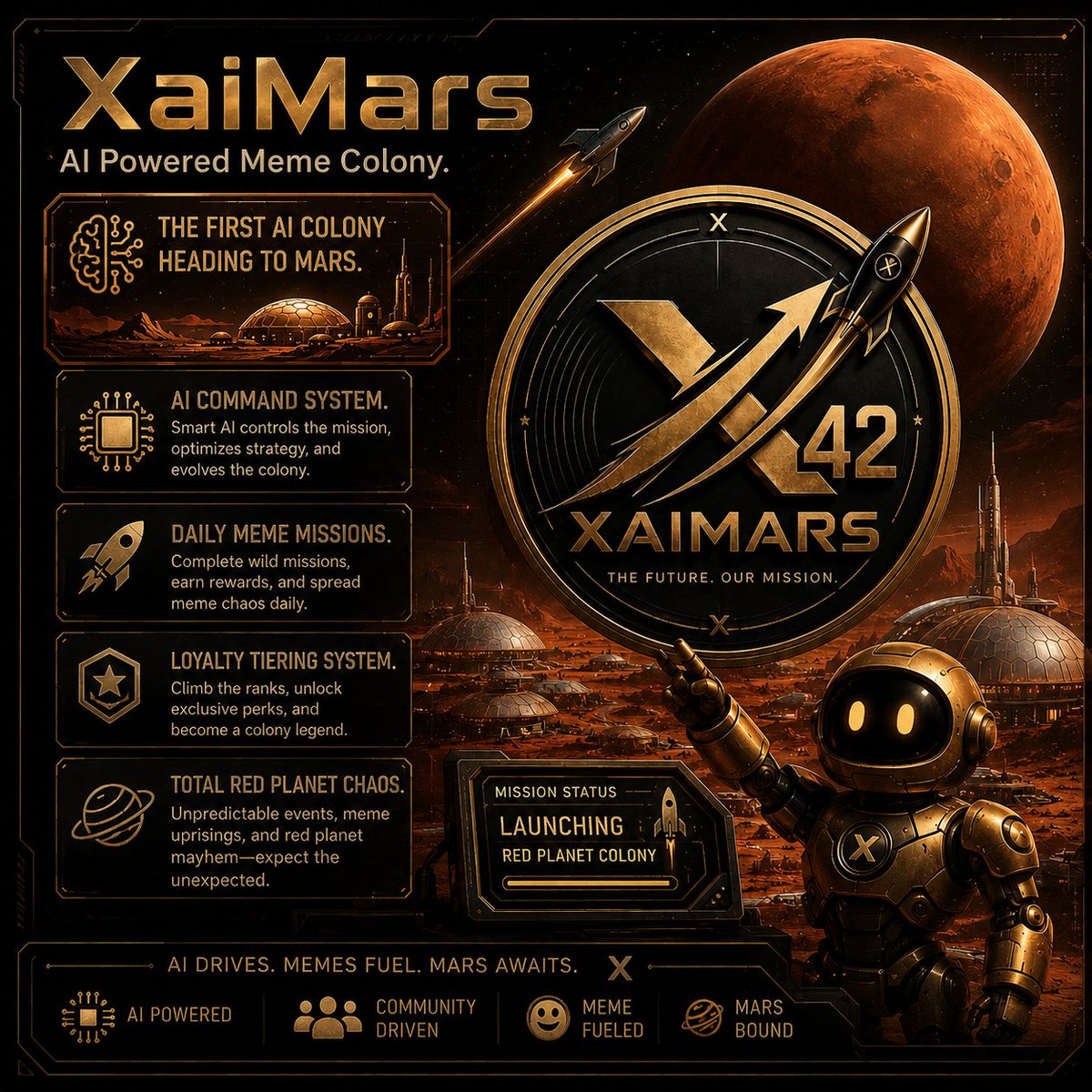 xaimarstoken's tweet photo. 🛸 XaiMars, AI Powered Meme Colony.

🚀 Welcome to XaiMars the internet’s first fictional AI colony racing toward the red planet. We’ve combined AI mission control, colony lore, and total red planet chaos into one command deck.

1️⃣ AI Command System.
2️⃣ Daily Meme Missions.
3️⃣ Loyalty Tiering System.
4️⃣ Total Red Planet Chaos.

🚀 The rockets are loaded. The AI is scanning the dust. Are you ready for lift-off?

✍️ XaiMars Contract Address: 54EK1UsBMiYQQ2DyhViZ7tKRxwss9KvmYZmtzz3pXHrE

☕️ Check XaiMars On Dexscreener: https://t.co/FSsE35HMMk

#XaiMars #AI #MemeCoin #MarsColony #Crypto #ElonMeme #Xaim #Gpst