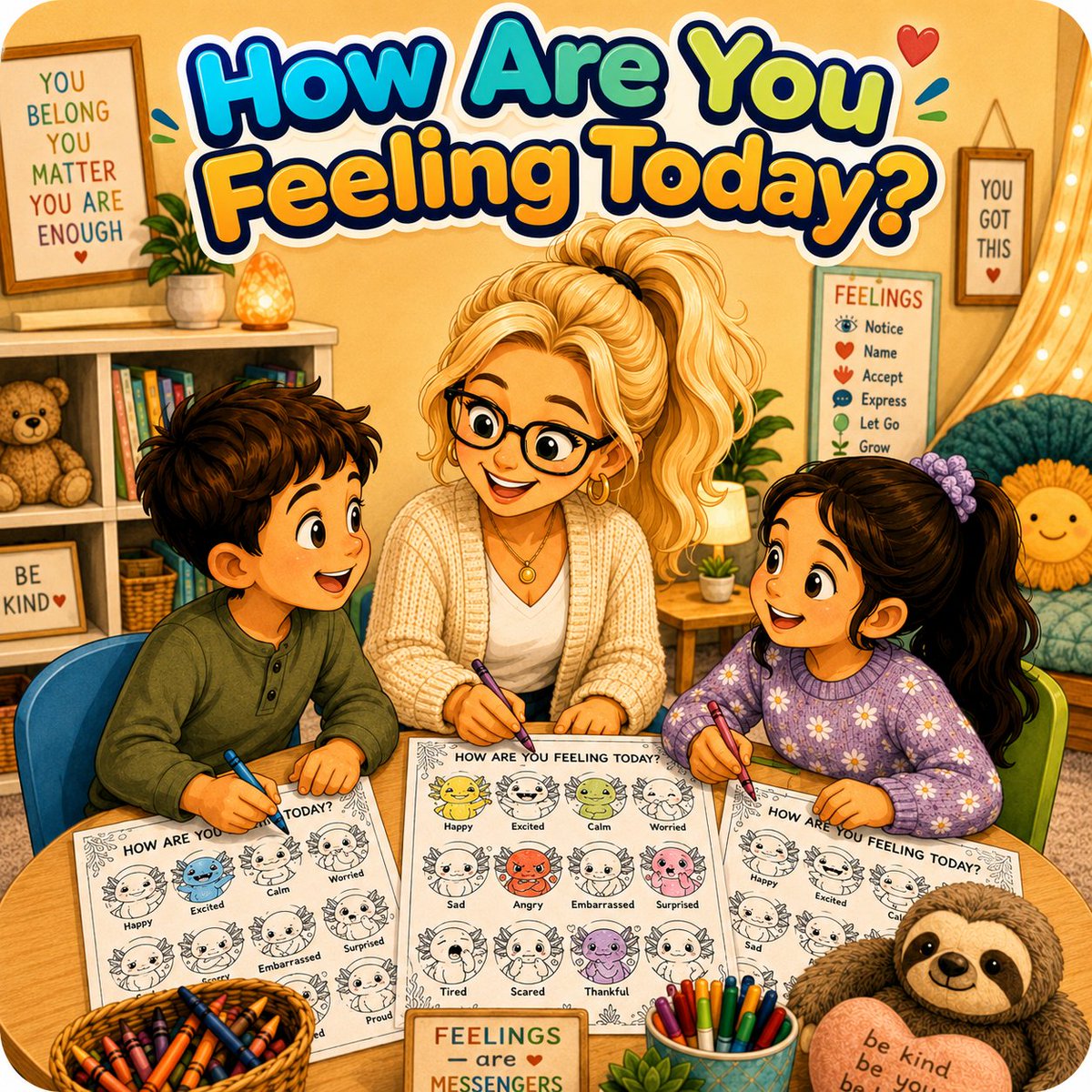 GrandmaPeacock's tweet photo. Buy How Are You Feeling Today? Coloring Pages | Professional Use For Art As Therapy Support on @Gumroad 
26 printable animal feelings charts for child therapy, emotional regulation, SEL, play therapy, counseling sessions, and creative behavioral health support
https://t.co/2m4GDjMsnU 
#Printables #FeelingsChart #ChildTherapy #PlayTherapy #KatalumaAdventures