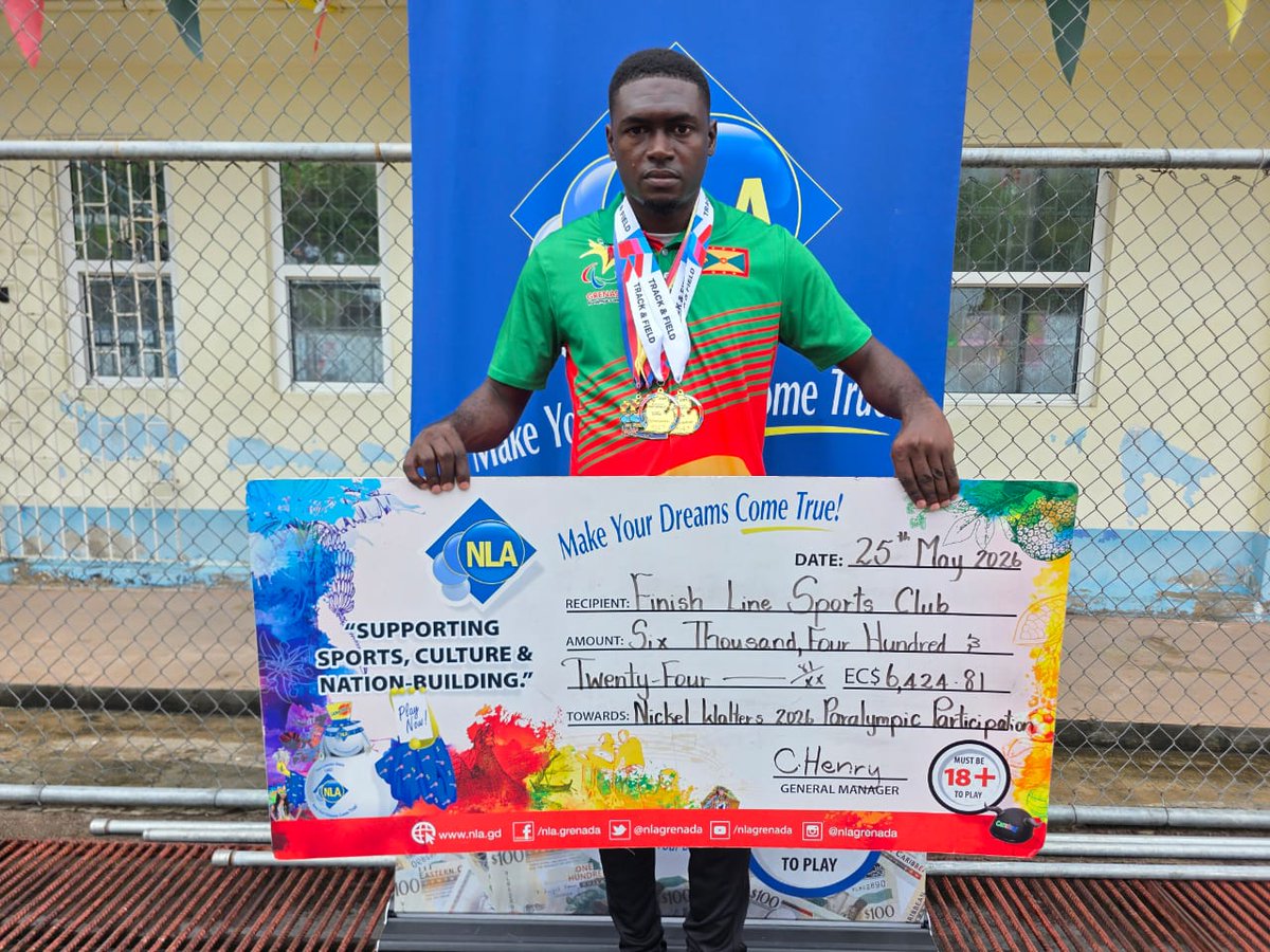 NLAgrenada's tweet photo. Congratulations to Nickel Walters of Finish Line Sports Club on your outstanding achievement at the 2026 Desert Challenge Games in Arizona!
 The N.L.A is immensely proud to have supported your participation in the Games through a sponsorship contribution of EC$6,424.81. https://t.co/n81C4DWUma