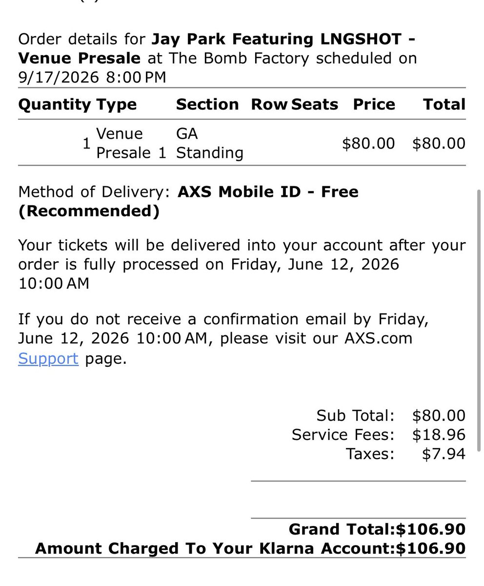 Pimpcess_Betty's tweet photo. Does anyone want to buy this ticket off of me, 
Ended up getting VIP, selling these regular GA floor ticket for the same price I paid for - 106.90 

Jay park ft lngshot Dallas TX 
#jaypark #lngshot #jayparkconcert https://t.co/z3lwqCU5NZ