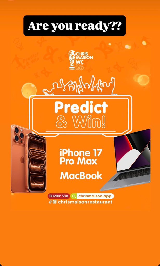 datMiamiguy's tweet photo. Your next ChrisMaisonApp order could be your ticket to winning big! ⚽🍗 Follow @Chrismaisonr, accumulate 50+ points, and predict the World Cup champion for a chance to score amazing tech prizes.

🔗 https://t.co/ISbOlMCFVo

#OrderOnChrisMaisonApp #PredictWorldCupWinnerToWin https://t.co/RnXaj8Ogsu