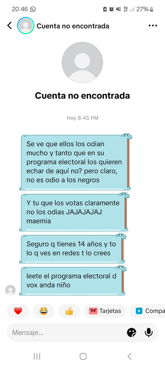 DerechaNLiberal's tweet photo. Queria hablar de esto.Contexto: de la nada esta cuenta me dijo que soy hipocrita por escuchar musica de personas de color y votar a vox, yo le dije que eso no es contradictorio,no dije nada mas ni tampoco insulté, y me sorprende la poca tolerancia que tiene que ni da argumentos https://t.co/xKLvqS7pQp