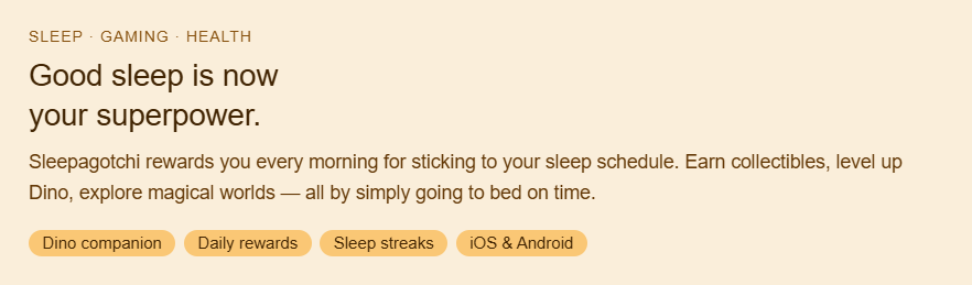 pardisfeb's tweet photo. What if going to bed on time felt like winning? @sleepagotchi turns your sleep schedule into a game — and rewards you every single morning for sticking to it. Meet Dino. Your new favorite reason to sleep early. 🦕🌙 https://t.co/8kbsYZbDFX