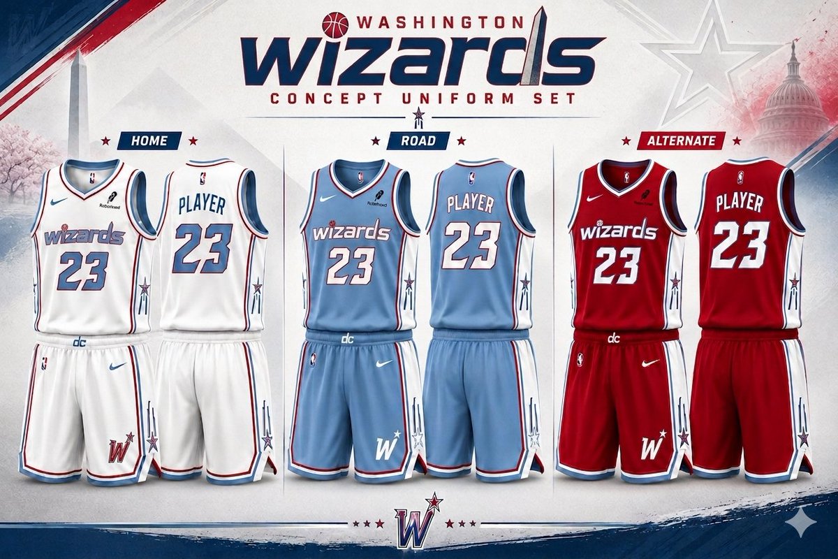 BaruthaAlex's tweet photo. Throwing my hat into the ring attempting a Wizards uniform redesign https://t.co/Xc7wDDYq7j