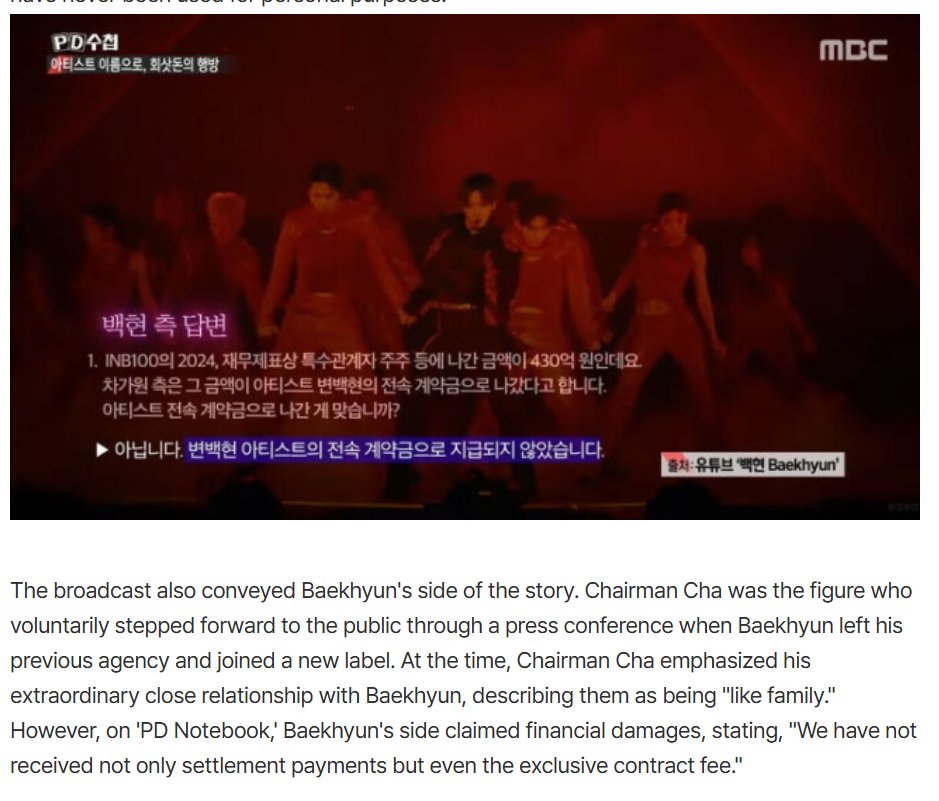 Baekie_bum's tweet photo. whatever math cgw can’t match, she calls it “Baekhyun’s signing bonus.”😭

First, she claimed the 43B advance payment she received using CBX’s IP was Baekhyun’s signing bonus. In PD notebook show Baekhyun side confirmed not only he received any signing bonus, not even settlement+ https://t.co/GTkxTaWLZJ