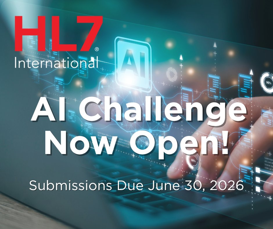 HL7's tweet photo. 🚀 The HL7 AI Challenge is open!
Show how your AI solutions advance healthcare interoperability &amp; make a real-world impact.
Open to all including startups, developers and researchers building with FHIR + AI
📌 Learn more &amp; apply: https://t.co/bf9Vx1eJRV
#HL7 #AIinHealthcare #FHIR https://t.co/qUVwFJ7Ov4