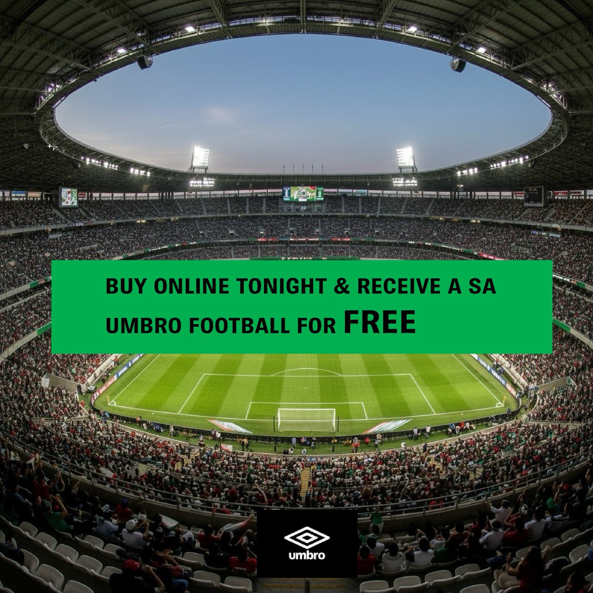 Umbro_SA's tweet photo. We are in the spirit of winning! 🏆 Limited time offer. All online purchases tonight will receive a SA Umbro football for FREE! ⚽️ Game, set, buy! Go to https://t.co/FwXBMPGlzC and get tournament ready! We have you covered. 

What’s your score prediction? https://t.co/2PqY0CaKCN
