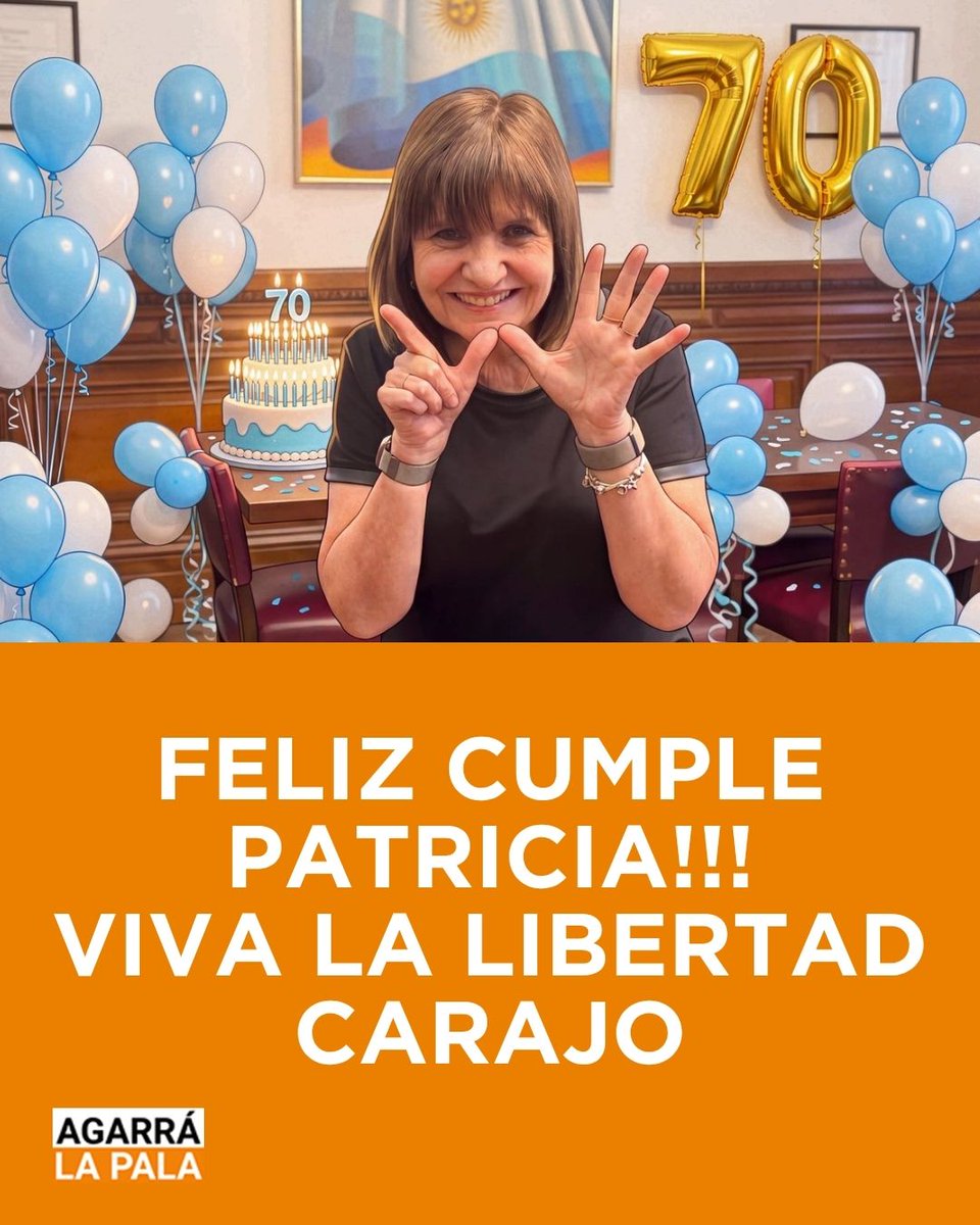 agarra_pala's tweet photo. FELIZ CUMPLE PATRICIA!!! VIVA LA LIBERTAD CARAJO
@JMilei @PatoBullrich https://t.co/yN0OvrwJec