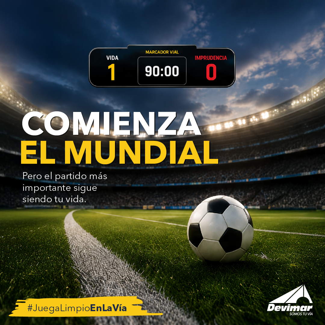 Devimar_SAS's tweet photo. 🏆 ¡Comienza el Mundial!

Pero recuerda: en la vía no hay tiempo extra.
Cada decisión cuenta.

🚦Respeta los límites de velocidad, evita distracciones y conduce con responsabilidad.

Porque en nuestra Autopista al Mar 1, el mejor resultado es llegar con vida.

#JuegaLimpioEnLaVía https://t.co/qXX9PSQLK3