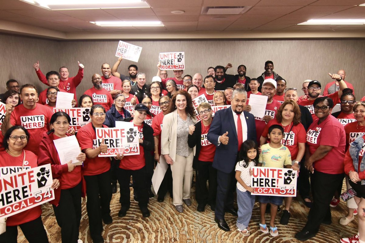 unitehere's tweet photo. Congrats to UNITE HERE Local 54  Members at Hard Rock Casino who voted overwhelmingly to ratify their one-year contract extension, with 99.3% casting ballots in favor. https://t.co/wBqS0cXCrJ