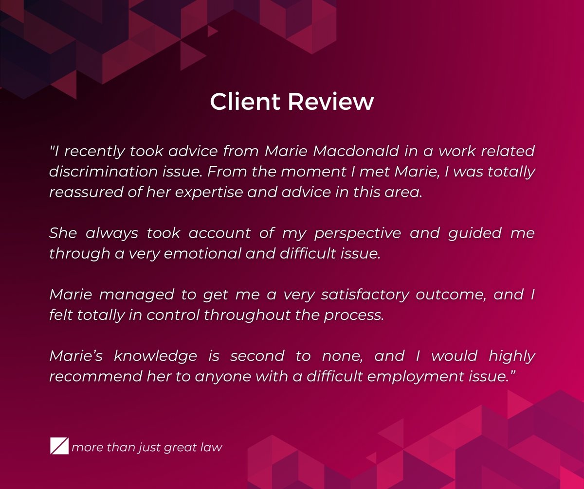 MSHBLLP's tweet photo. We are delighted to receive this feedback following a successful workplace discrimination case. Marie Macdonald guided the client through a difficult and emotional process, helping secure a positive outcome.

#EmploymentLaw #ClientFeedback #MSHB https://t.co/vDOPmLrZZL