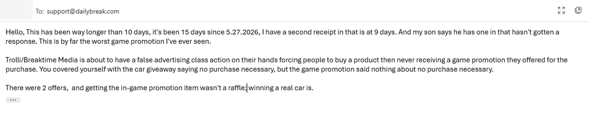 SaiMorphX's tweet photo. @Trolli_USA You guys are running the worst game promotion I've ever seen.
You aren't even e-blasting people saying sorry we are stupid slow.
I'm wondering if it's you guys selling $75 Peel P50 Trolli Edition keys on grey sites.
@xbox @ForzaHorizon "potential" #falseadvertising https://t.co/eE1hWfiI1q