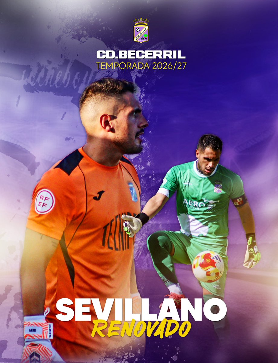 cd_becerril's tweet photo. ⚽️ Temporada 2026/27

🔄 RENOVACIÓN | Miguel Ángel Sevillano continuará defendiendo la portería del Bece un año más 🧤

¡Muchas gracias por seguir confiando en nosotros! 💜

#VamosBece https://t.co/DbaKkrxo8O