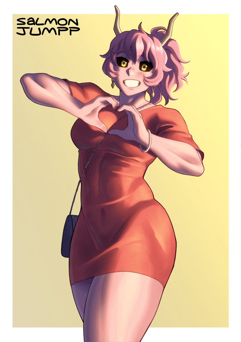 SJumppSFW's tweet photo. Red dress version of Mina from when Deku's taking pictures of class 1A :D https://t.co/s0SmEzrZfu
