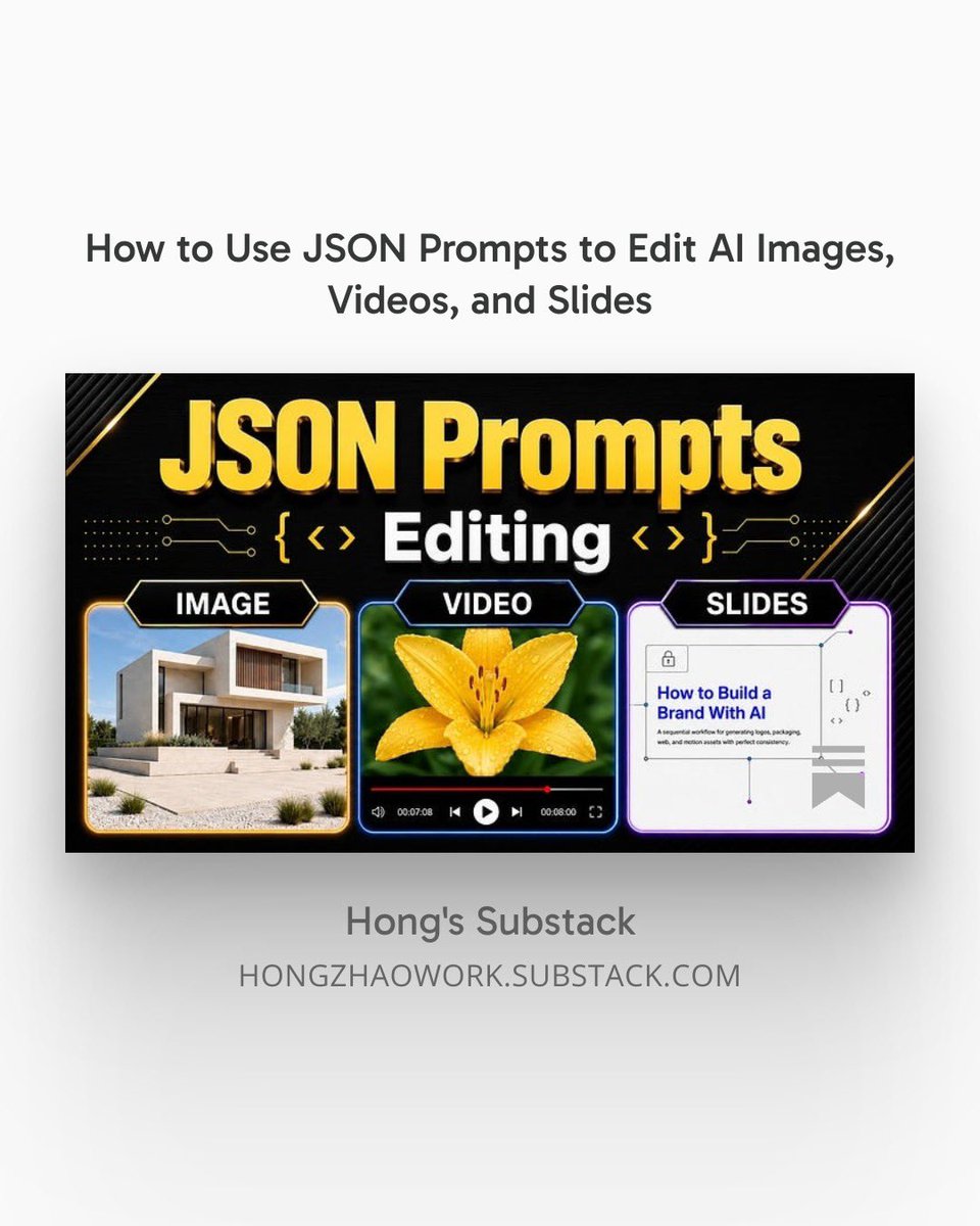 Jane58967926's tweet photo. Using JSON prompts makes it much easier to edit AI-generated images, videos, and PowerPoint slides with more precision.
I broke down the full workflow step by step here.
Check out the complete process 👇
https://t.co/7OSc5ZsbkB
#AI #AIDesign #JSONPrompts #AIEditing #ChatGPT #Gemini #Seedance #PowerPoint #AITutorial