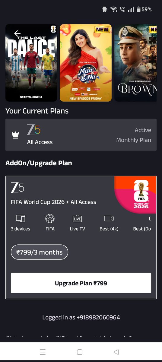 analonekhan's tweet photo. @JioCare  I am unable to watch fifa 2026 world cup. I already have fiber plan. #fifa #zee5 https://t.co/XzX5rRmxUL