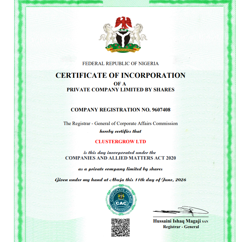 ClusterGrowltd's tweet photo. ClusterGrow Ltd is now officially incorporated! 🎉

Thank you for your patience as we worked behind the scenes to build a solid foundation. The journey has just begun. 🌱🚜 #ClusterGrowLtd #Agriculture #Nigeria https://t.co/rUGWpSqZND