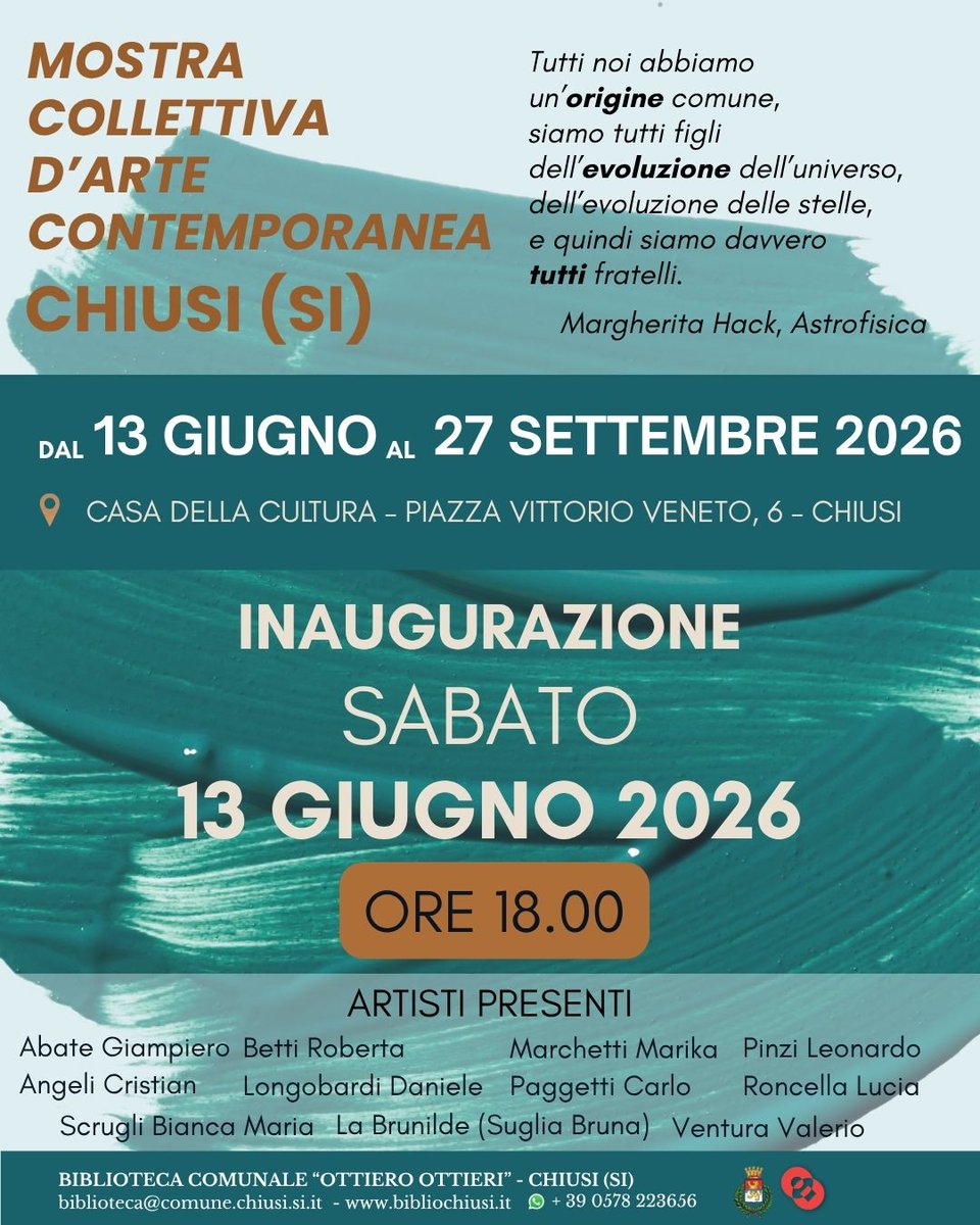 StudioUTC1's tweet photo. Sabato ore 18:00 - Casa della Cultura - Chiusi (SI) -
Daniele Longobardi https://t.co/7IYZ4boTtU