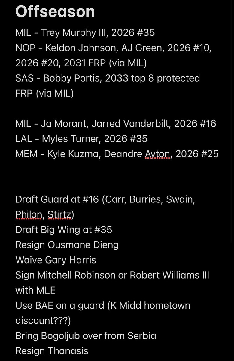 CoachMatt101214's tweet photo. @fmaddenNBA Is this too much of a pipe dream or is there a non-zero chance Horst could work some magic? Would we have to throw in the 2032 swap?

Ja / KPJ /
Rollins / #16 / BAE
TM3 / Dieng / Bogi
Giannis / Vanderbilt / #35 / Thanasis
MLE / Sims / Nance https://t.co/ayhk5bIJJv