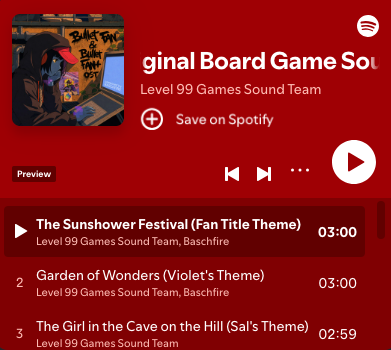 Level99Games's tweet photo. The Soundtracks for Bullet Fan and Bullet Fan+ are now available on Spotify!   Amp up your game with these new three minute tracks, perfect for each round of the game.

https://t.co/2lBGcQivbW https://t.co/M5yDNrsoLb