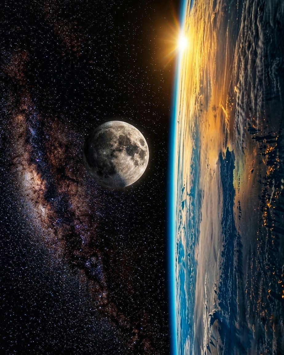 AmazingNature00's tweet photo. Mind Blowing The Moon, Earth and the milkyway in one incredible photo. https://t.co/uE3JOG8Oms