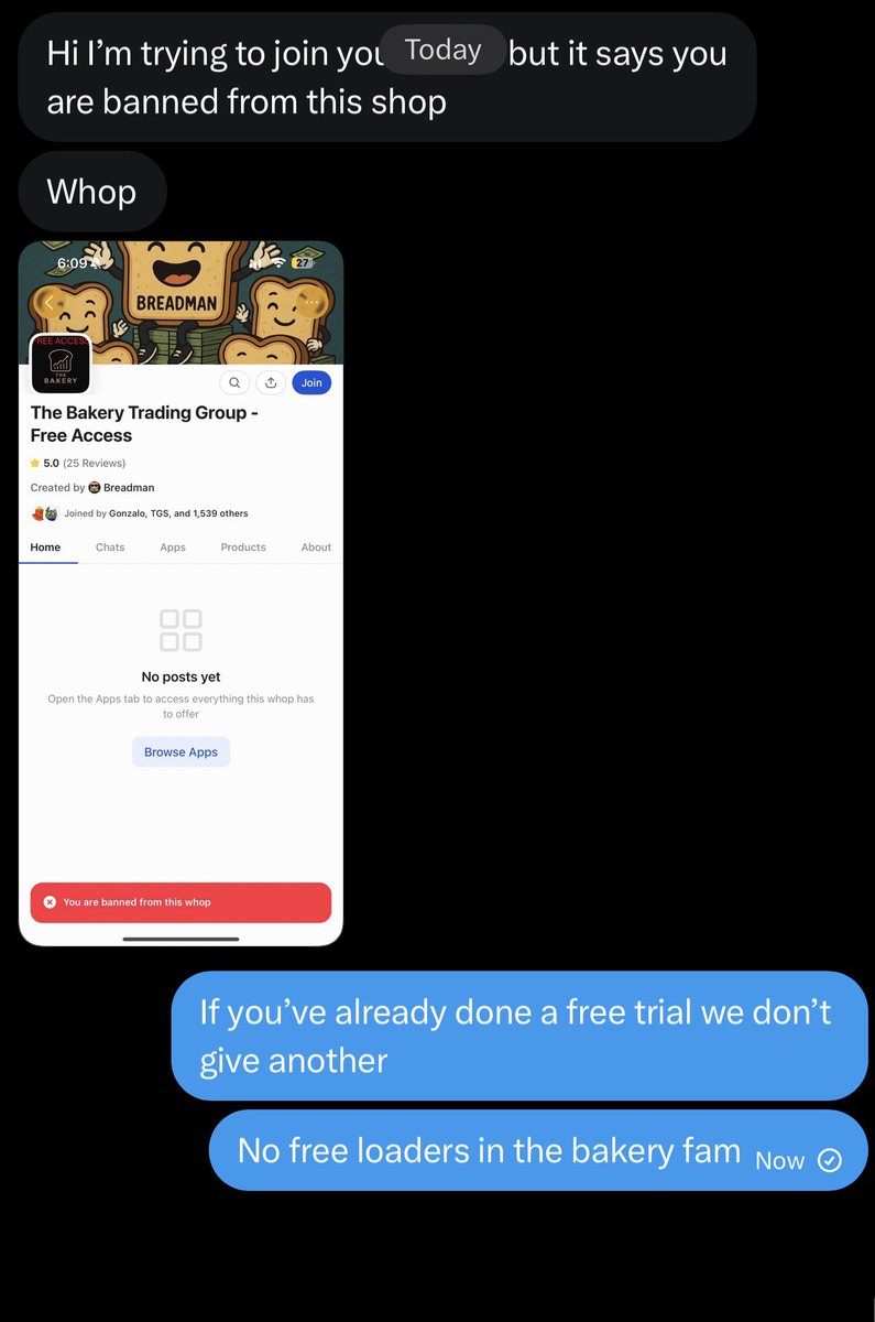 Breadddman's tweet photo. We don’t allow habitual free members at @The_BakeryHQ . You get one or two opportunities depending on how generous @_breadwoman feels

A lot of these community’s have over 70% of their members in there for free. 

(Pathetic retention and conversion & we know why) 

We will never sell our alpha at a discount because we are the best. And it’s really just that simple. 

🍞 Thank you for your attention to this matter 🍞
