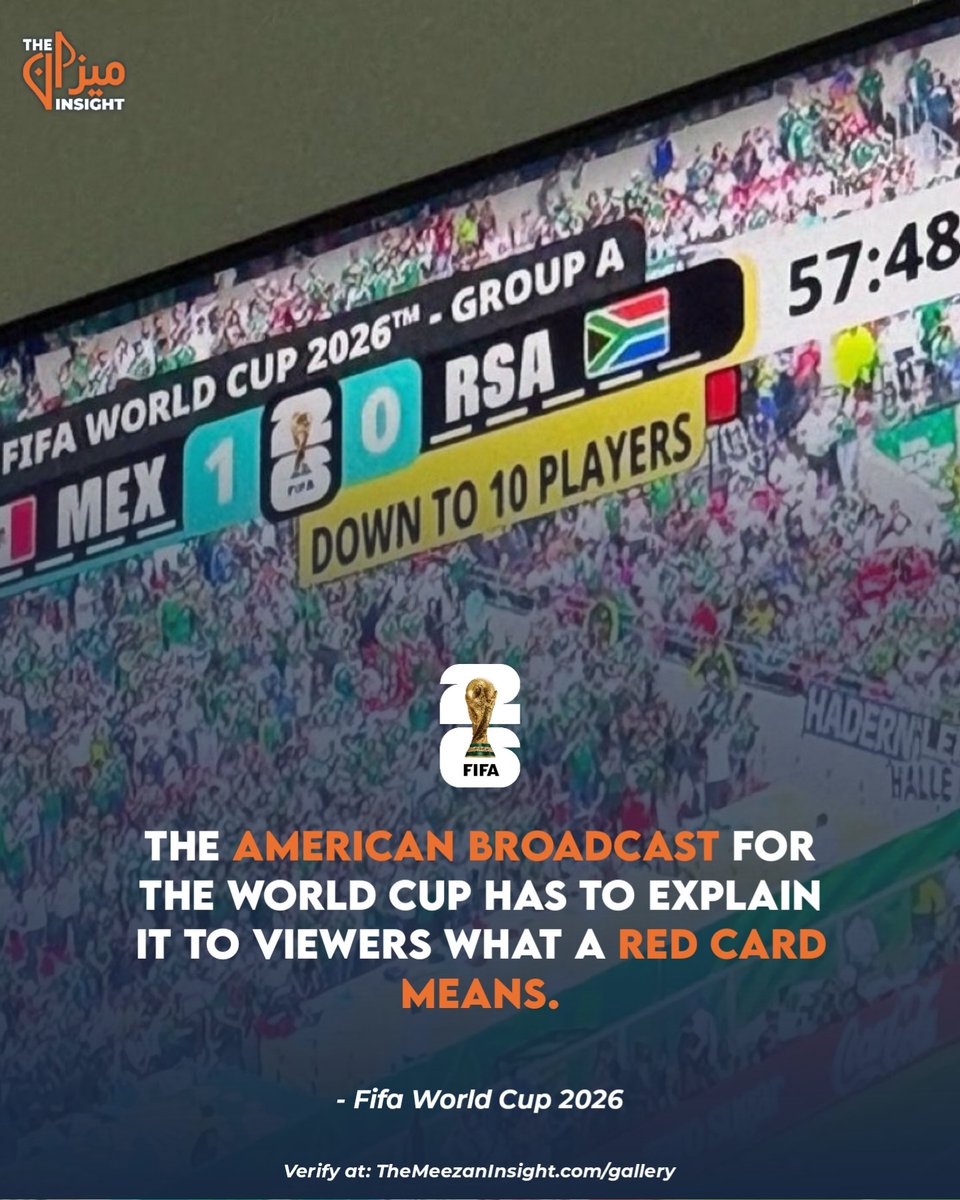 MeezanInsight's tweet photo. INTERESTING: The American broadcast for the World Cup has to explain to viewers what a red card means.

#fifa #fifaworldcup https://t.co/wc8JRahndW