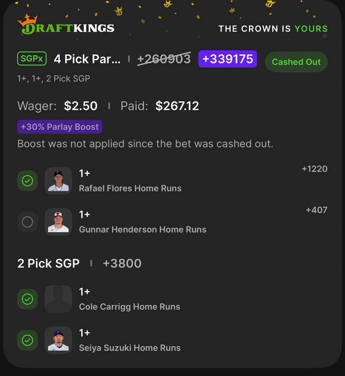 100Guts's tweet photo. Progress. 
We’re hitting a HR lotto soon.

Another winning day. I’ll be posting results soon for the day as usual. https://t.co/ovlTrBO3vJ