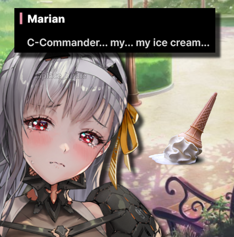 laplace_birdie's tweet photo. COMMANDER, THIS IS URGENT. 

marian just dropped her ice cream... will you buy her a new one? 🥹🖤 https://t.co/6S0jFsrEph