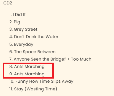 MikeOja's tweet photo. @davematthewsbnd FYI: you've got Ants Marching twice on the CD2 track listing on https://t.co/yNLXR4DwDp https://t.co/QkCPJBe1qY
