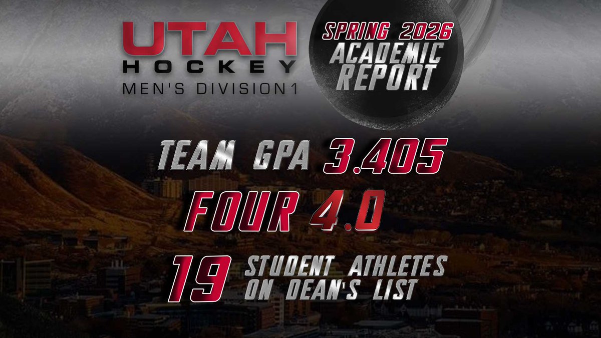 utahhockey's tweet photo. Utah M1 releases Academic Report for Spring 2026 semester with a 3.405 team cumulative GPA and 19 student athletes on the Dean’s List. Get the full report here: https://t.co/1RRgaBZwgu #utahhockey #studentathlete #deanslist #goutes🏒 https://t.co/LLMSWOJx0G