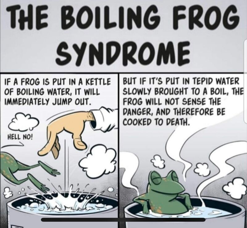 TanahUmbiJalar's tweet photo. @tiramissad Masyarakat Indonesia udah kena Boiling Frog Syndrome https://t.co/OwhIqDz7b5