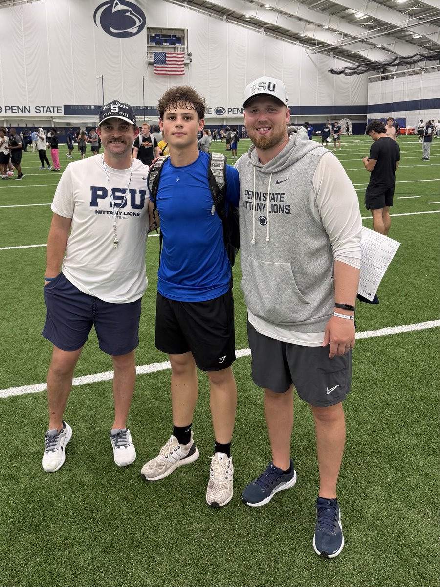 ColtCollins2030's tweet photo. Had a great day @PennStateFball camp! 
Thank you for teaching and guiding me @T_Mouser and @CoachBuchnerPSU! https://t.co/x5btYJprVs