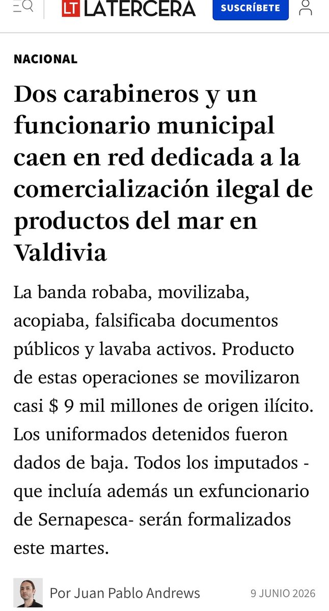 cgajardop's tweet photo. Ojo!
Sólo en esta semana fueron detenidos:
- 8 carabineros en Atacama por falsificación
-2 carabineros en Valdivia por comercio ilegal productos del mar.
-5 gendarmes en Coquimbo por tráfico de drogas.
-6 carabineros en Talca por robos.
Ministro Arrau esto es de máxima prioridad! https://t.co/5kNw5RQusO