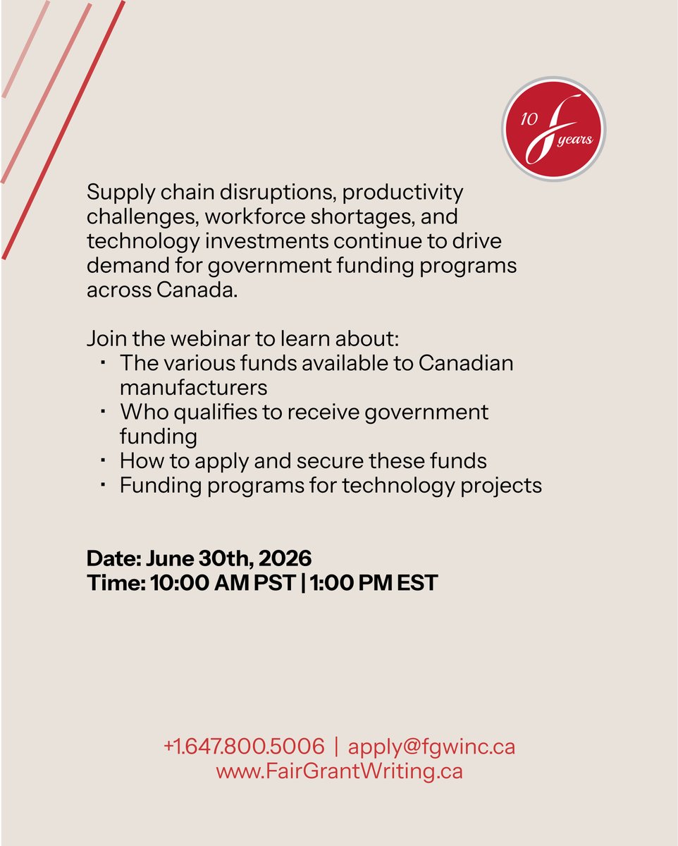 FairGrants's tweet photo. Join our funding webinar on June 30th to learn more about funding opportunities for manufacturers and supply chain partners.

📷 Date: June 30th, 2026
📷 Time: 10:00 AM PST | 1:00 PM EST
Register here: https://t.co/4ZDLyhrisQ https://t.co/gEgOD46muP