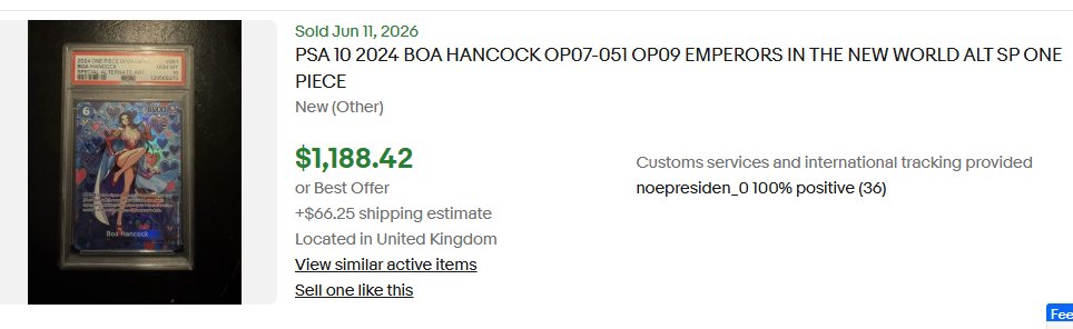 tcgoutpost's tweet photo. The OP-09 Boa Hancock SP PSA 10 is selling at the same price as the JP OP-04 version right now.

This is a beautiful entry point. Don't say I didn't tell you. 

#OnePiece #TCG https://t.co/ZVvITdheMo