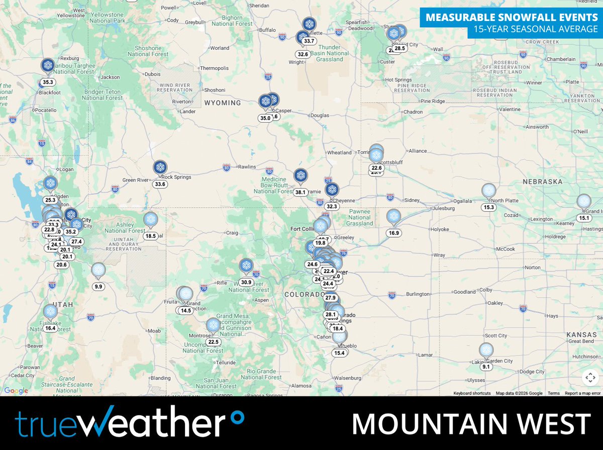 MarkShanaberger's tweet photo. Average seasonal snowfall can be difficult to translate into operational demand. trueWeather’s 15-year Snow &amp; Ice Climatology Reports provide location-specific insight into #MeasurableSnowfall and #ServiceableEvents. Learn more at https://t.co/DQej7pbRx2 https://t.co/TZr9Fk3dXz