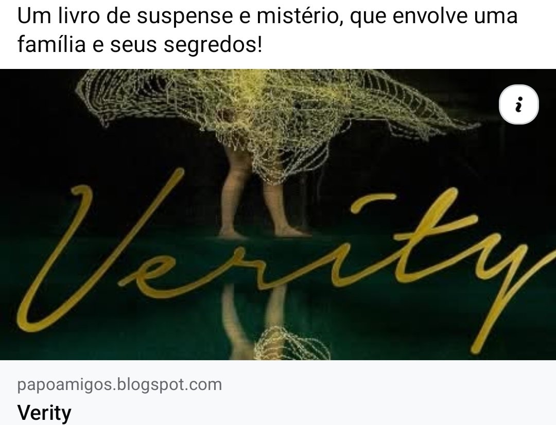 PapoAmigosBlog's tweet photo. Resumo do livro "Verity"!

https://t.co/x8SG5bYRYl https://t.co/5fHxXKxvb6