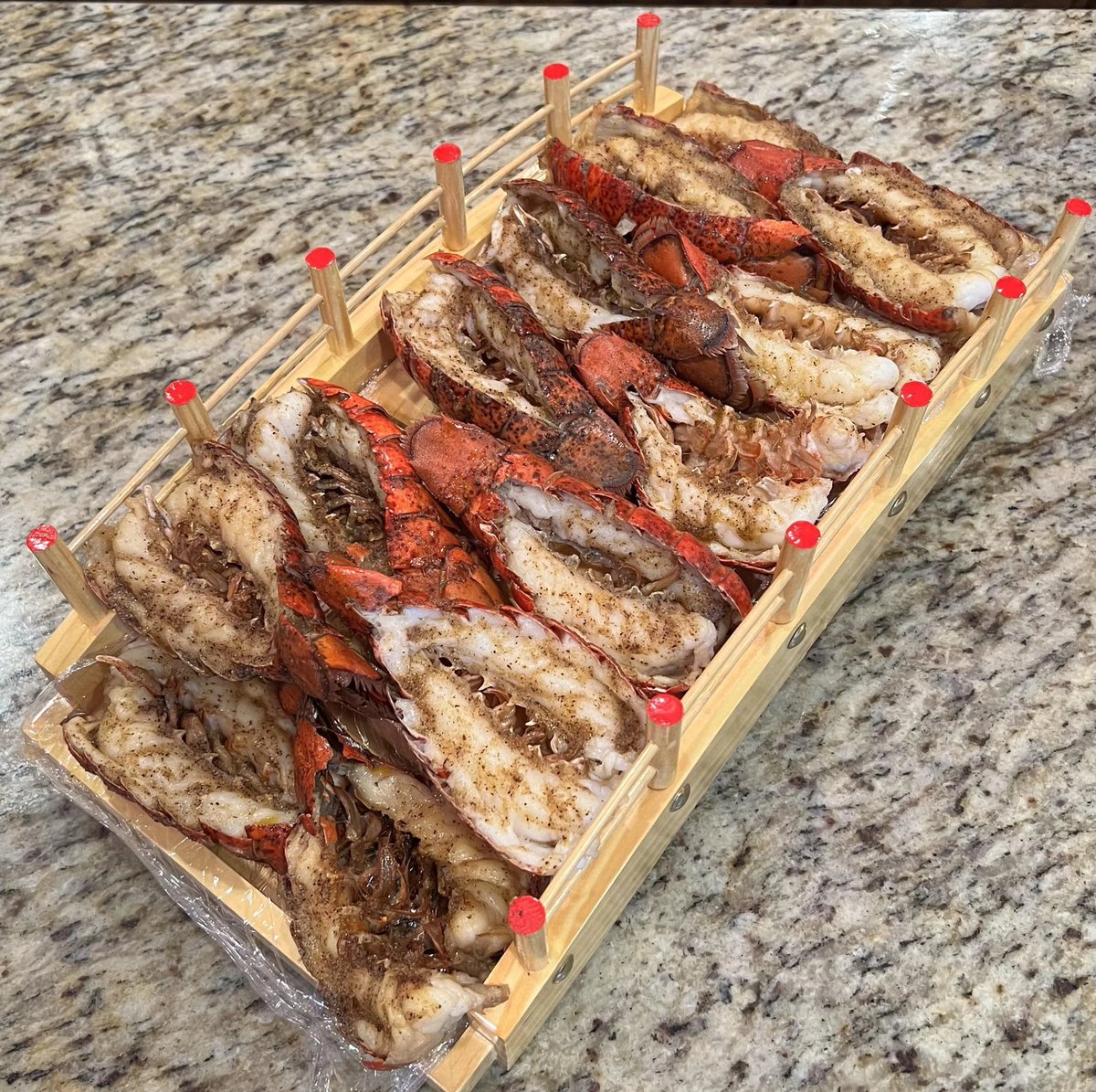 0001Chuck's tweet photo. Smoked lobster 🦞 tails 😋 https://t.co/68isYpL4cq