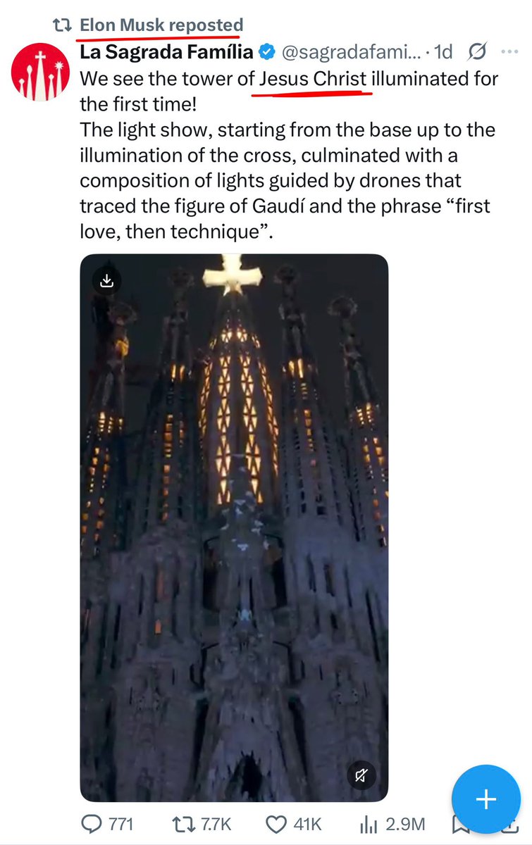 starseedastro's tweet photo. A year ago I predicted that @elonmusk would publicly embrace Jesus and the Christian faith during Jupiter’s transit of Leo.

Three weeks ahead of this transit start time he has reposted the glorious Sagrada Familia church in Spain to a quarter billion people.

Elon moves closer to Christ and Christianity in sync with the evolution of astrology. Elon, when it happens you gotta shout me out 😉 

Christ is King and Christ is the cure ✝️

Wisely, 

Sal 🇺🇸