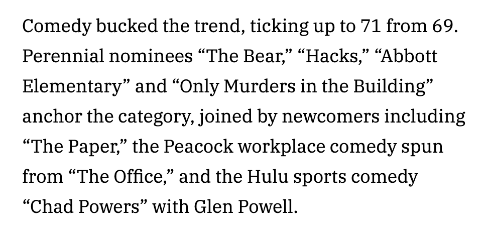 ChadPowersFan's tweet photo. Chad Powers will be competing against 70 other comedies submitted for Outstanding Comedy Series, according to Variety https://t.co/B3PQHPiUZ7 https://t.co/6hGZFeWIcm