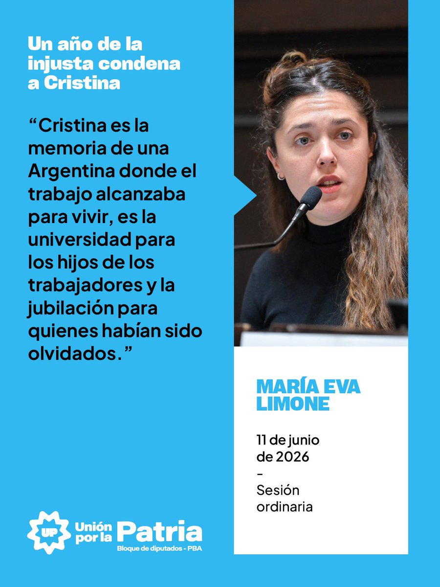 diputadosuxp_ba's tweet photo. 💬 » La diputada @evilimone a un año de la injusta condena a Cristina Fernández de Kirchner. https://t.co/mh44hHZAeq