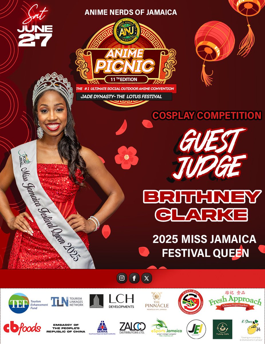ANJ876's tweet photo. ✨ Meet one of the distinguished judges for Anime Picnic Cosplay Competition! ✨
We are thrilled to welcome @brithneyclarkejm , Festival Queen 2025, as a guest judge for this year's cosplay competition! 👑🎭
#AnimePicnic2026
#Tourism_Enhancement_Fund #TEF #Animecon #visitjamaica https://t.co/sMGMizAyRB