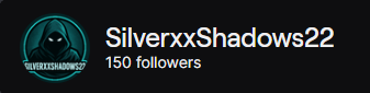 silverxxshadows's tweet photo. Just hit 150 followers on twitch!!! https://t.co/jGxz8gaCmH