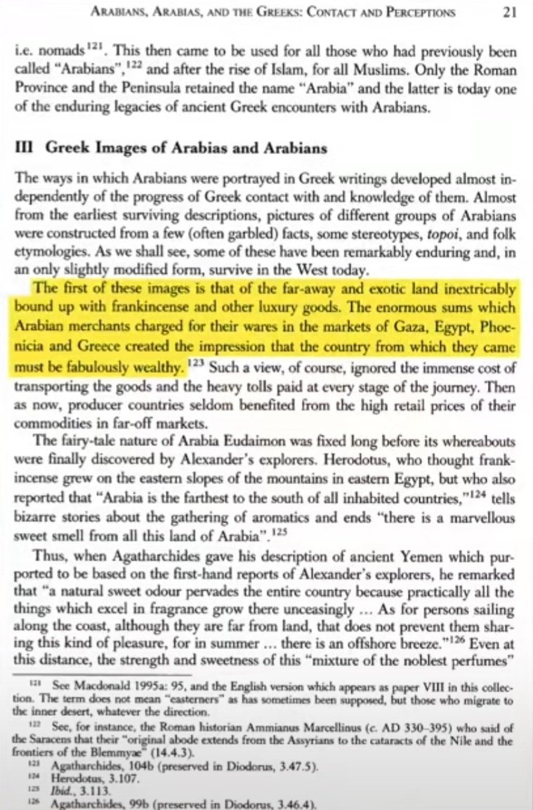 saudiah12ii's tweet photo. الاغريق كانو يشوفون العربي تاجر غني!

كتاب معرفة القراءة والكتابة والهوية في الجزيرة العربية قبل الاسلام للكاتب ماكدونالد يذكر فية "صورة الأرض البعيدة والغريبة المرتبطة ارتباطاً وثيقاً باللبان وغيره من السلع الفاخرة. إن المبالغ الطائلة التي كان يتقاضاها التجار العرب مقابل بضائعهم في أسواق غزة ومصر وفينيقيا واليونان خلقت انطباعاً بأن البلد الذي أتوا منه لا بد وأن يكون فاحش الثراء".