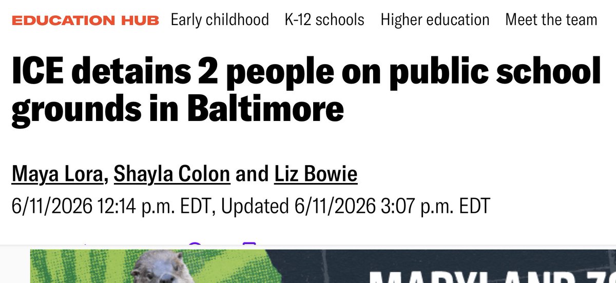 ChrisVanHollen's tweet photo. Our schools should be safe spaces for our children. Today's action by Trump's ICE on the campus of John Rodgers Elementary/Middle School in Baltimore traumatized our kids. 

This is not making our communities safer.

https://t.co/G7QJckpP66 https://t.co/zLztoaXO85